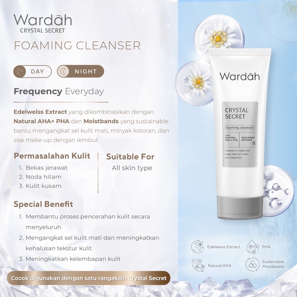 BPOM Wardah Crystal Secret Foaming Cleanser with Natural AHA+PHA 100 ml - Sabun Cuci Muka Mencerahkan