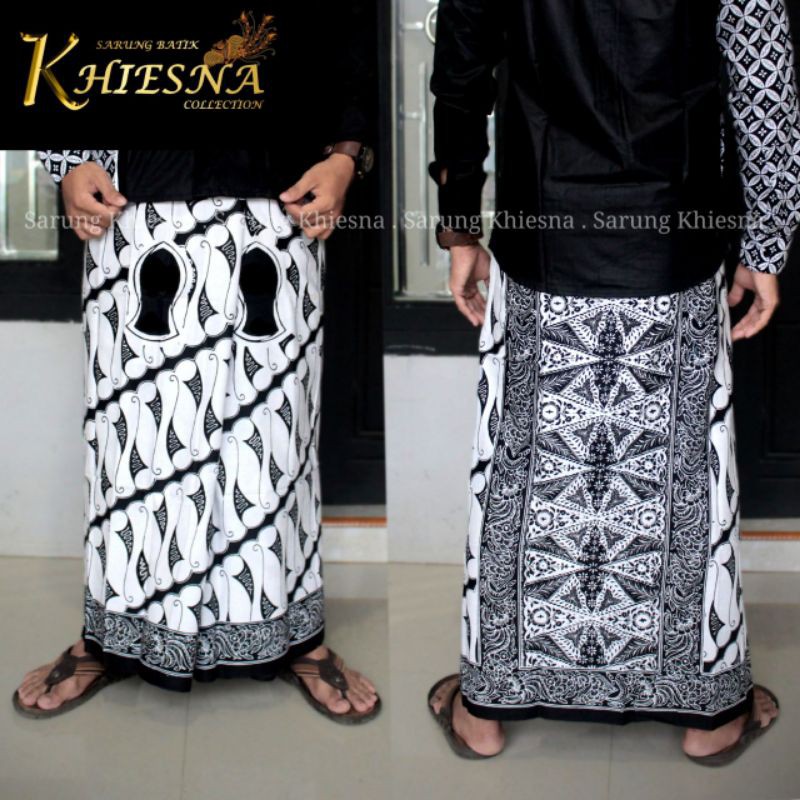 Sarung Batik Halus Motif Wayang Gunungan - Warna Hitam Putih  - Sarung Gus Azmi
