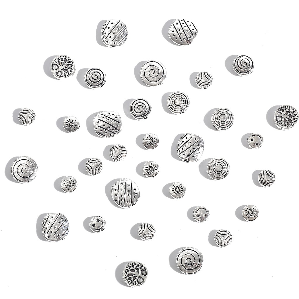 Antique Silver Alloy  flat round bead Shape Sided for DIY Bracelet Jewelry Making Findings