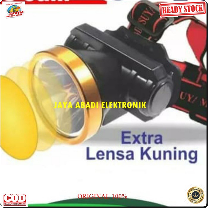 G402 MITSUYAMA LED LAMPU SENTER KEPALA CAS CASAN HEADLAMP HEAD BATERAI PUTIH KUNING LED SINAR CAHAYA TERANG RECHARGEABLE TAHAN AIR WATERPROOF BATERAI CHARGER MULTI UNIVERSAL TAHAN 12 JAM BONUS LAMPU GANTUNG LED WARNA LAMPU BISA GANTI PUTIH ATAU KUNING