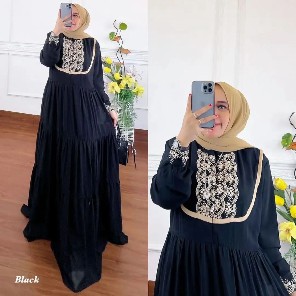 KIARA DRESS BL CERUTY BABYDOLL FULL PURING APLIKASI RENDA LD 110 CM PB 137 CM  BAJU GAMIS WANITA  ELEGAN DAN TRENDY BAJU MURAH BAJU SIMPLE 2022