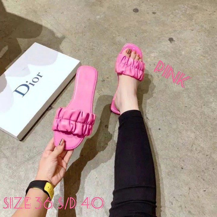 SANDAL TEPLEK KERUT SINTETIS BAN 1 POLOS SLIP SANDAL WANITA