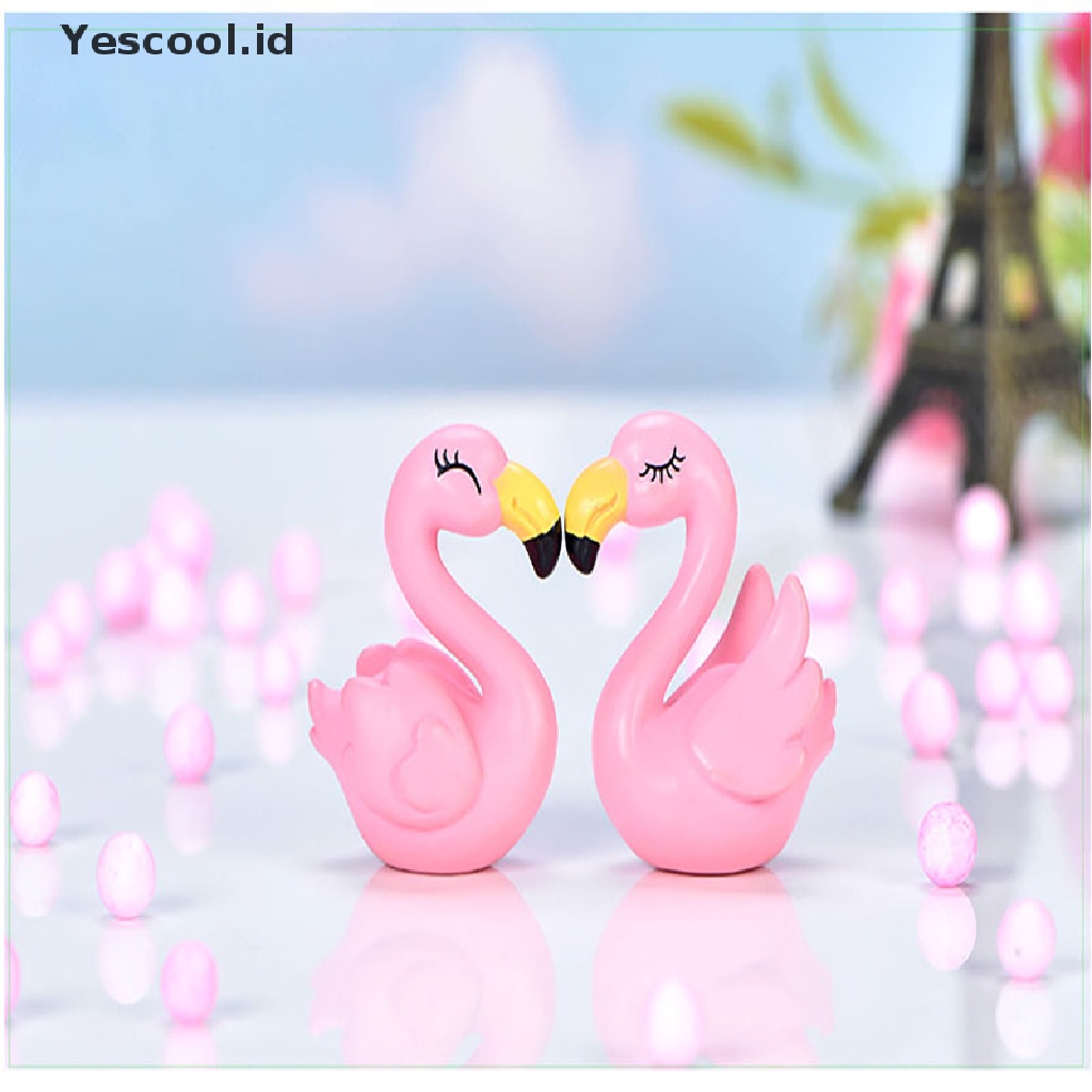 1 Pasang Miniatur Flamingo Bahan Resin Untuk Bonsai