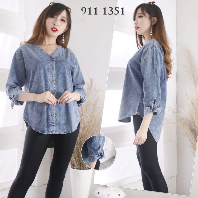 Seven.cloth blouse atasan denim neck v trendy-Snow 911