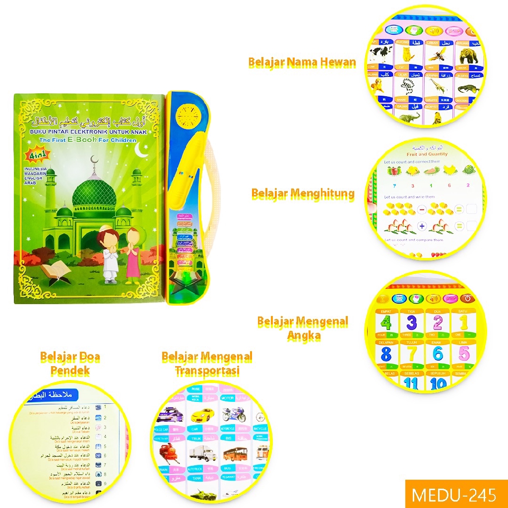 Mainan anak buku edukasi pintar EBOOK 4 IN 1 MUSLIM ELECTRONIC BOOK
