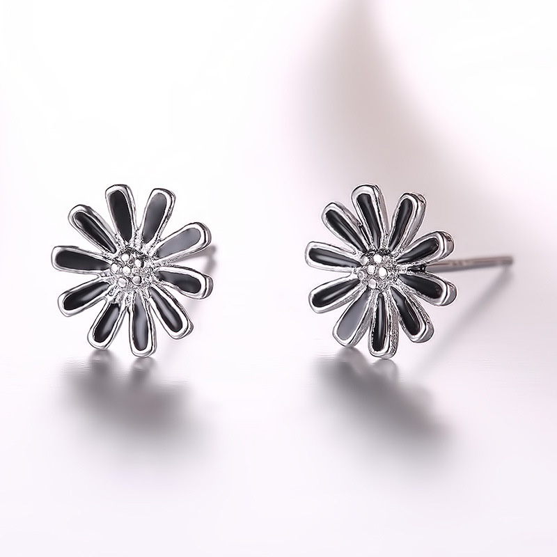 Anting Perak 925 Wanita Hitam Krisan Fashion Perhiasan/Subang Telinga anting perempuan