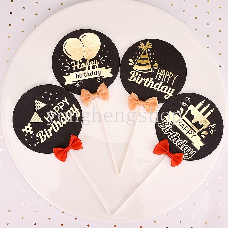 Topper Kue Desain Happy Birthday Warna Hitam Bronzing Untuk Dekorasi Pesta Baby Shower