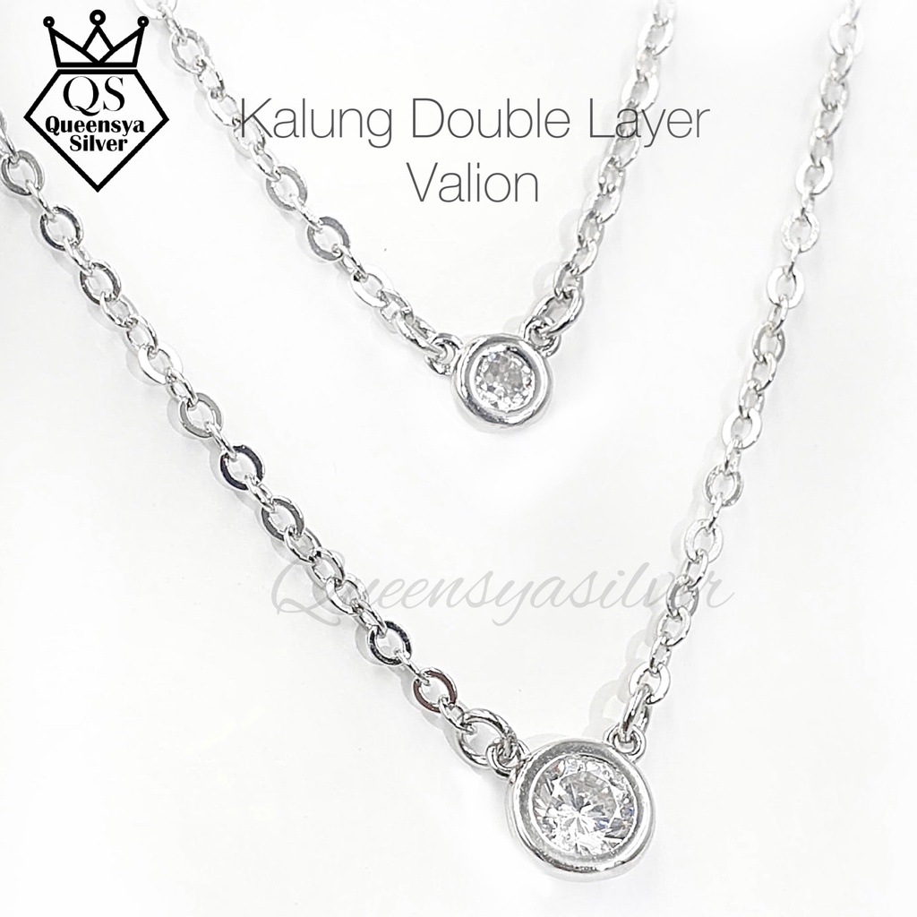 Kalung Perak Double Layer SOLITAIR Asli Silver 925 || Model DOUBLE SOLITAIR || Lapis Emas Putih || Queensya Silver