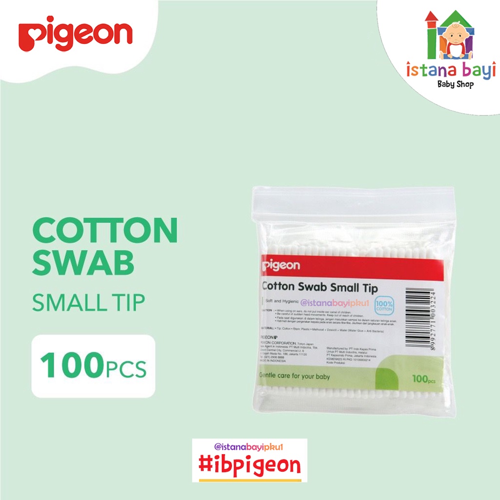 PIGEON Cotton Swab Isi 100 Pcs Small Tip / Cotton Buds / Pembersih Telinga Bayi