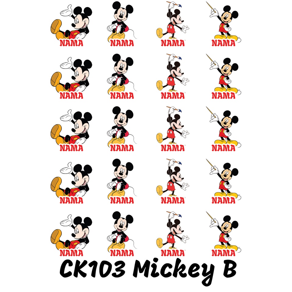 

Sticker Nama Cutting Label Waterproof Tahan Air Mickey B (CK103)