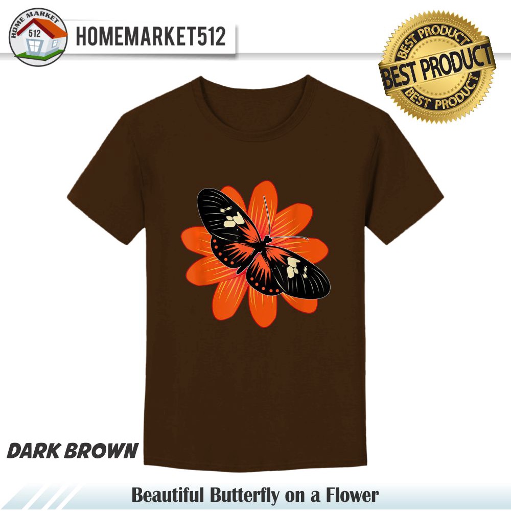 Kaos Wanita Beautiful Butterfly on a Flower Design - Butterfly T-Shirt Kaos Cewek Premium Sablon Anti Rontok !!!! | HOMEMARKET512-4