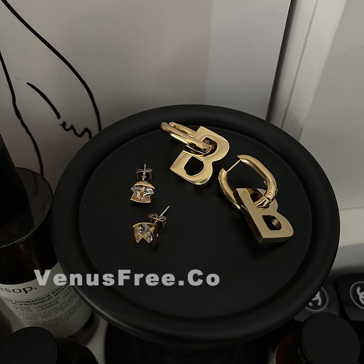 Anting Tusuk Gantung Plating gold 18K Desain Huruf B Gaya Eropaamerikasimple Untuk Wanita