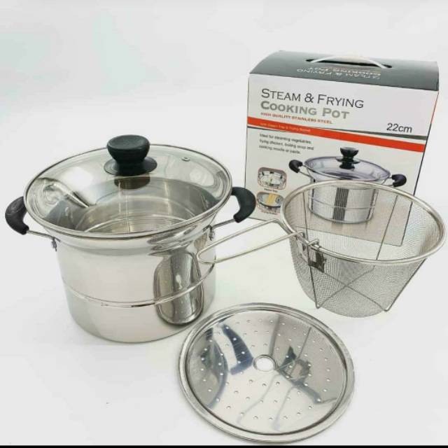 Steam & Frying pan Cooking Pot Ukuran 22 Cm High Quality Stainless Steel