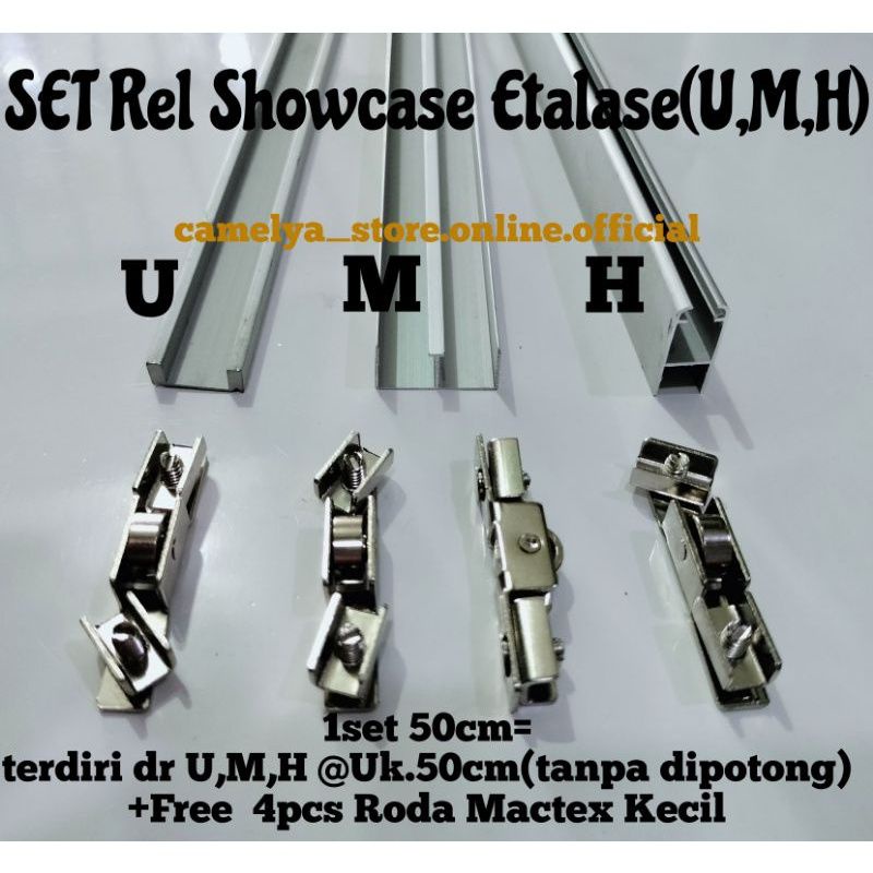 U,M,H-Silver Etalase Aluminium Per Meter+Roda/Rel Showcase Etalase
