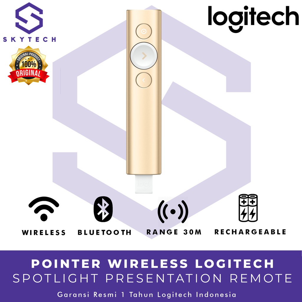 WIRELESS PRESENTER POINTER LOGITECH SPOTLIGHT ORIGINAL GARANSI RESMI