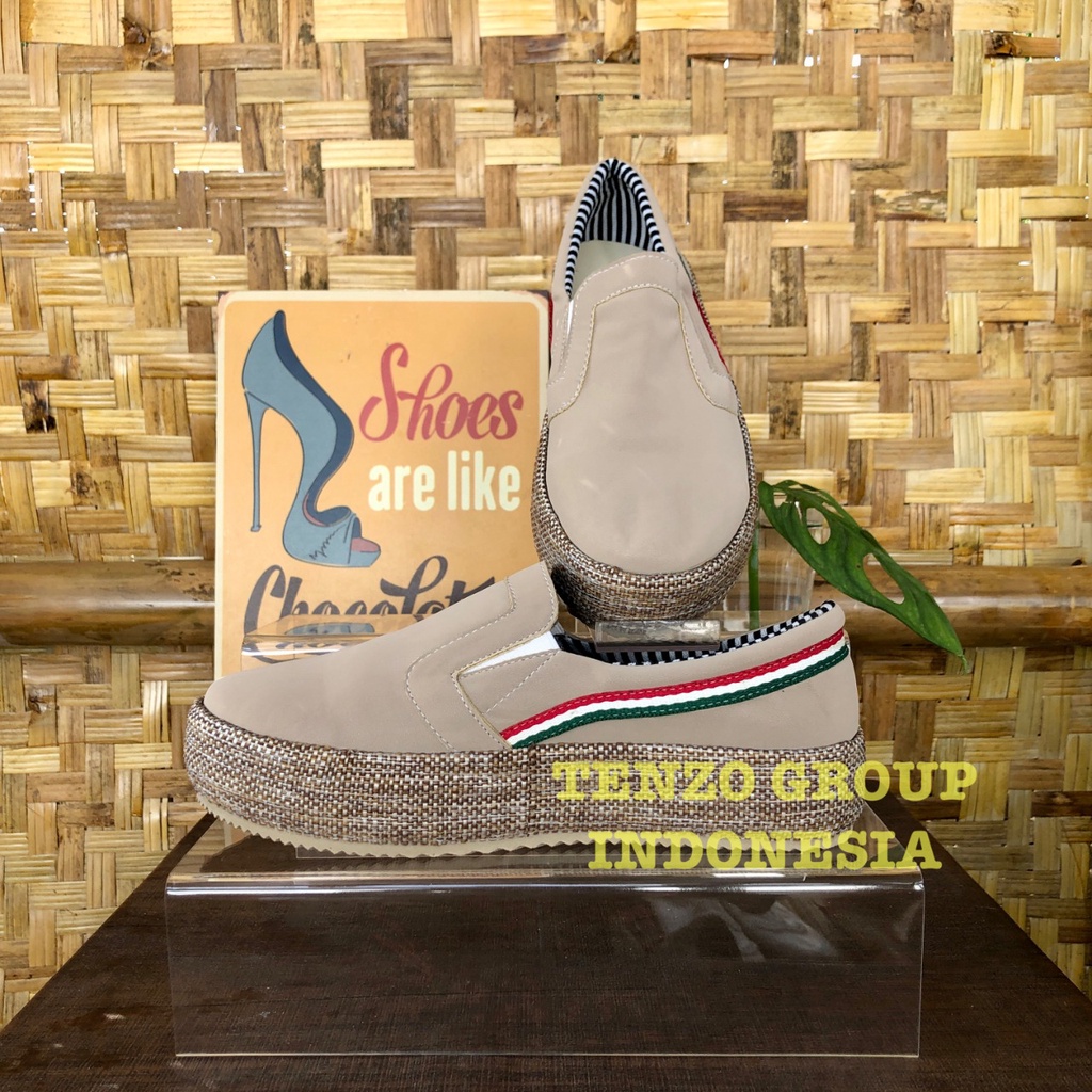 Tenzo Shoes || Tnz 31 Cvs / Sepatu Wanita Tenzo List Bendera Canvas Moka / slip on