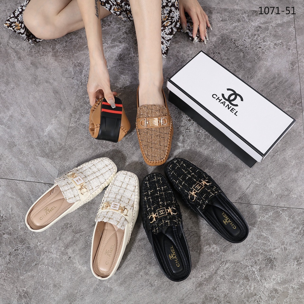 Tweed and Leather Flat Mules 1071-51