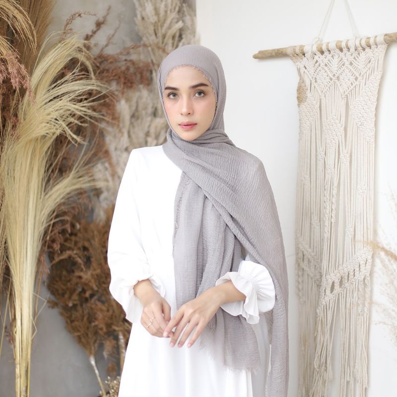 fanissahijab || PASMINA CRINKLE PREMIUM / VISCOSE CRINKLE SHAWL-CRINKLE SILVER