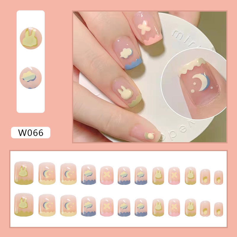 24pcs / set Kuku Palsu Desain Elegan Penuh Penuh Penuh Penuh Warna-Warni Tahan Air Untuk Manicure Nail Art