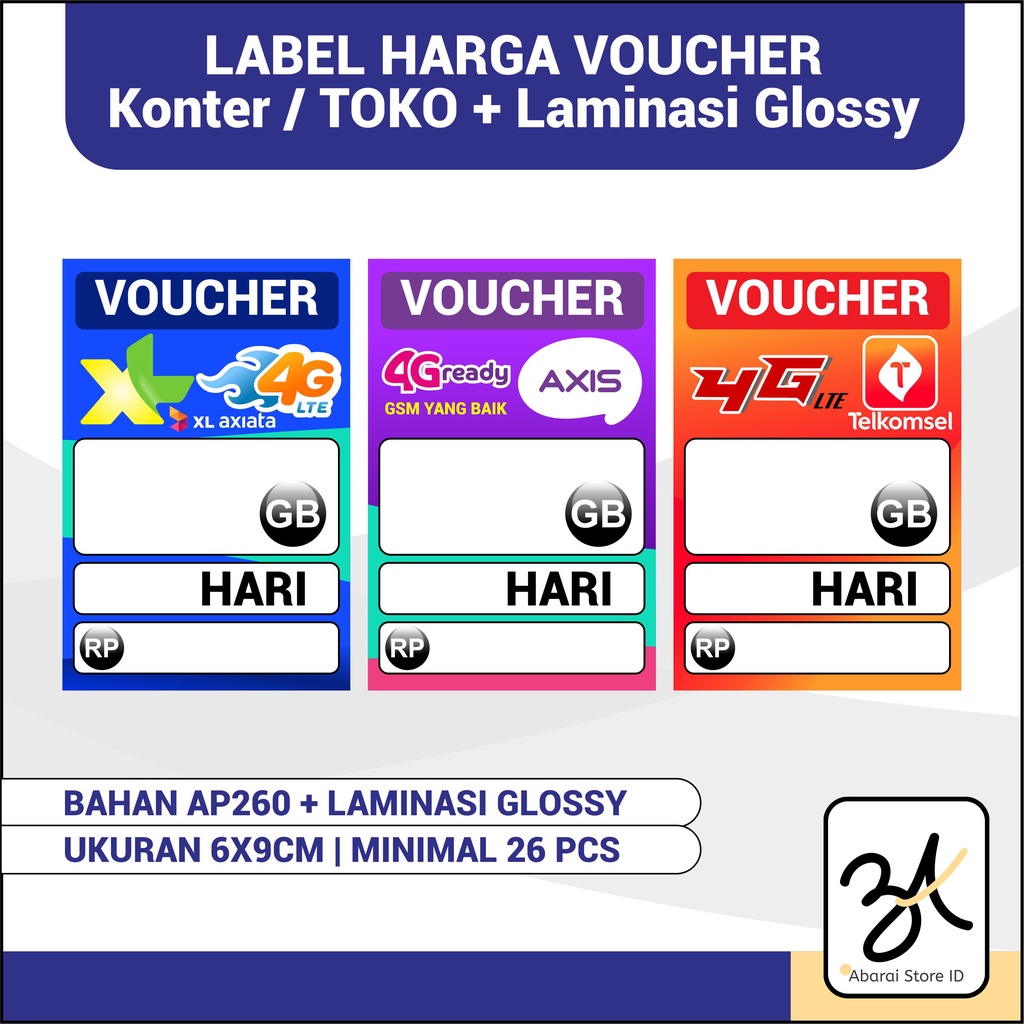 Cetak Label Harga Paket Data / Etalase Konter Murah / Label Voucher / Label Paket Data / Voucher Kosong