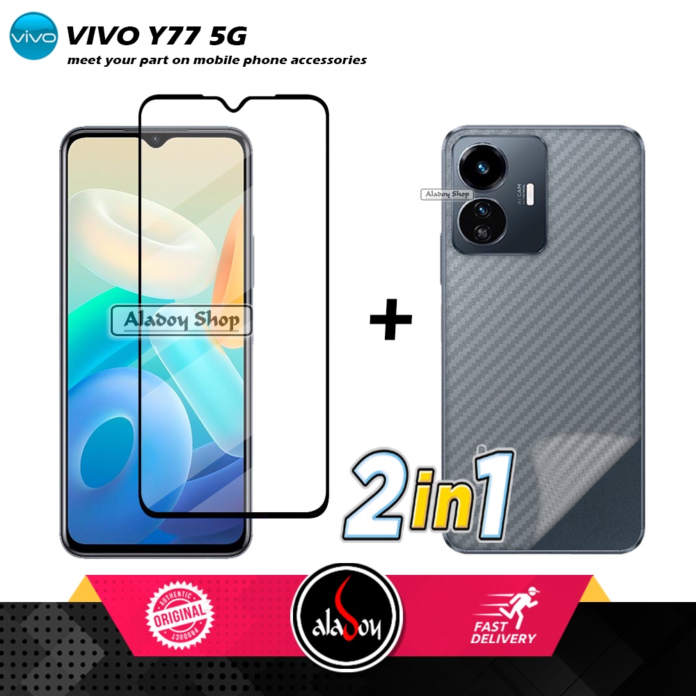 PAKET 2 IN 1 Tempered Glass Layar Vivo Y77 5G + Skin Carbon Film 3D