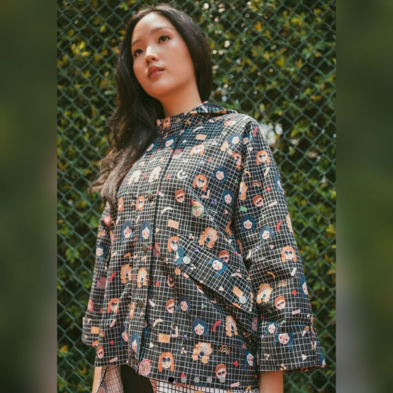 Cottonink X Idekuhandmade Jaket Black Grid Faces Rochida