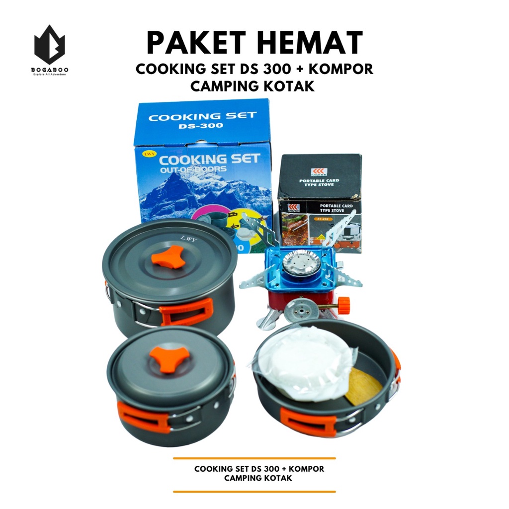 Paket Hemat Cooking Set DS 300 + Kompor Kotak kovar - Paket Kompor kemping - kompor outdoor - kompor kemping