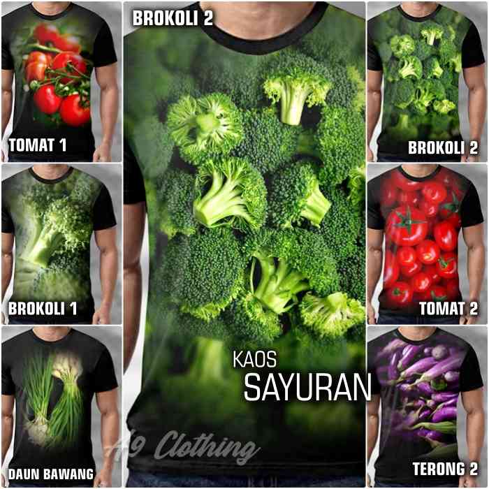 KAOS GAMBAR SAYUR Brokoli TERONG Tomat Daun Bawang Baju Kaos Unik Sayuran Petani Indonesia