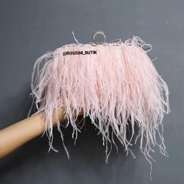 ROSSINI-TAS pesta wanita/Clutch pesta/Tas pesta Bulu MERPATI - White
