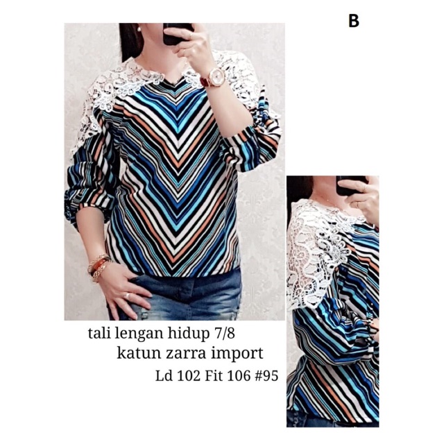 Blouse Import model Garis2 brokat timbul