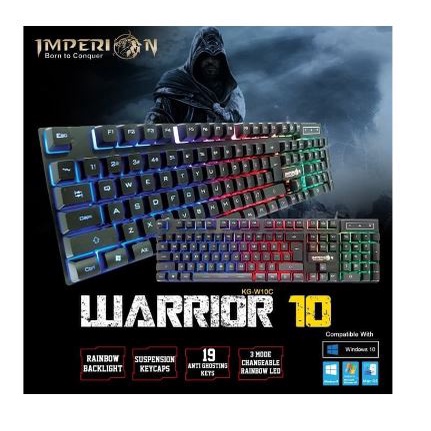 Keyboard gaming imperion wired usb 2.0 membrane 104 keys full-size led rainbow kg-w10c warrior 10
