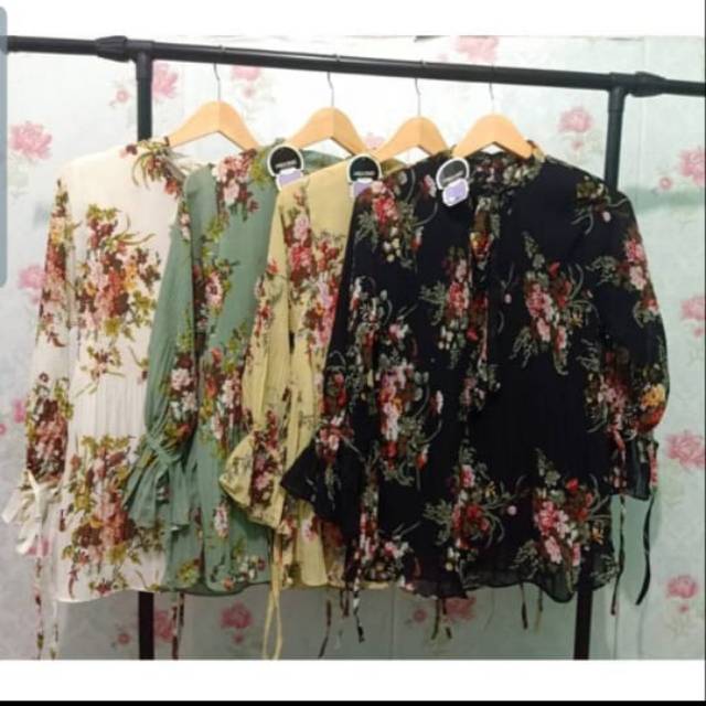 Atasan plisket bunga harajuku 2layer