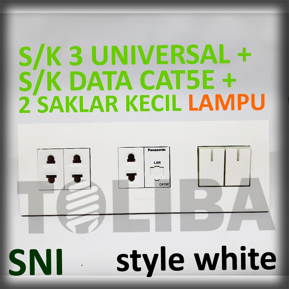 saklar seri lampu + 3 stopkontak universal + s/k data cat5e minimalis style white ib panasonic sni