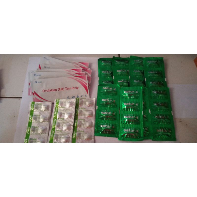 Program hamil 30 hari tdd 1 kotak Natur E, 3 strips Afolat, 10 pcs LH Ovulation (test kesuburan)