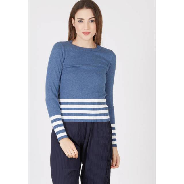 Emba S atasan kaos rajut knit branded tshirt wanita remaja perempuan cream