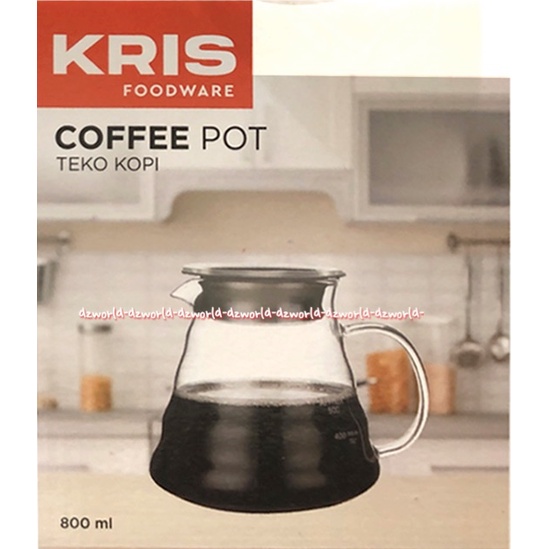 Kris Foodware Coffee Pot 800ml Glass Kettle Teko Kopi Kaca Bening Tempat Cerek Ceret Takara Kopi Dengan Tutup Krischef