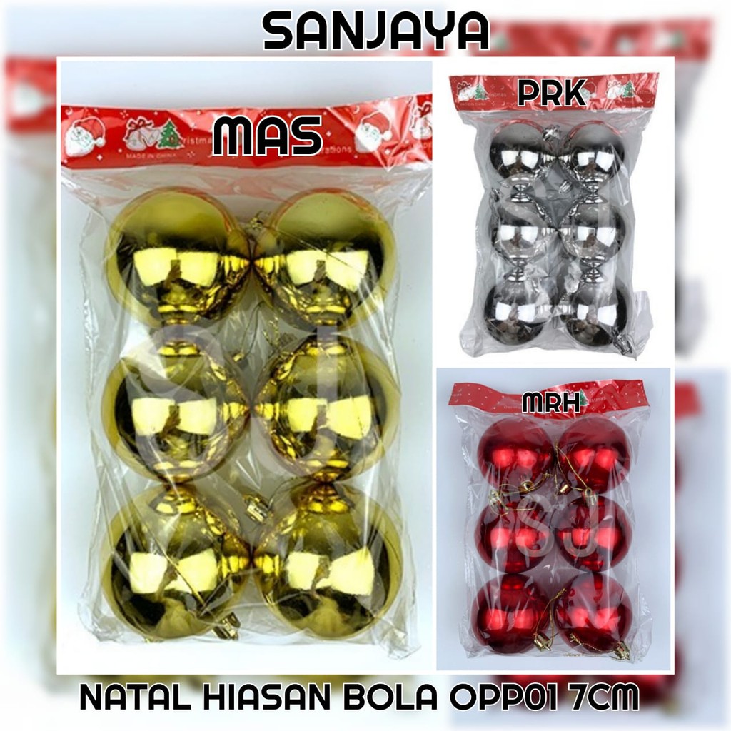 [1 Bks] Ornamen Hiasan Bola Pohon Natal / Aksesoris Bola Natal Gantungan Pohon Natal / Natal Hiasan Bola Opp01 7Cm 6/s