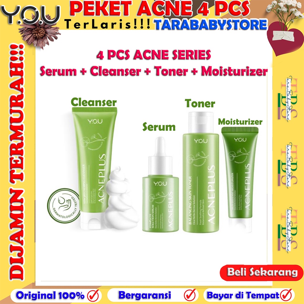 You Paket Acne Plus 4 PCS Treatment / Perawatan Wajah Berjerawat Toner | Serum | Moisturizer | Cleanser ❤ TARABABYSTORE ❤