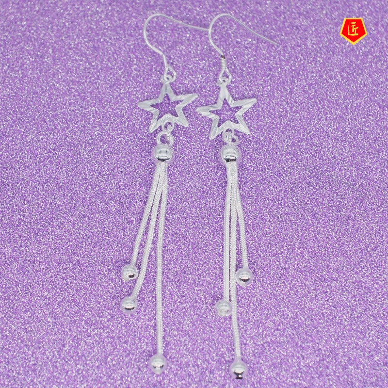 [Ready Stock]Temperament Tassel Sliver Beads Star Earrings Female Personality