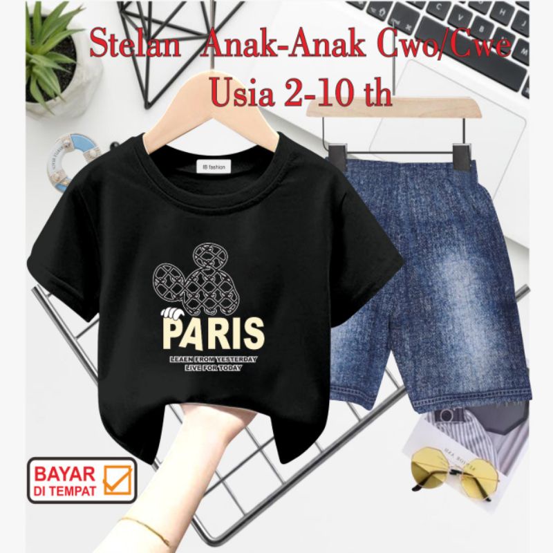 ((IB))SETELAN ANAK2 UNISEX SEMI JEANS/PARIS DIGITAL SABLON