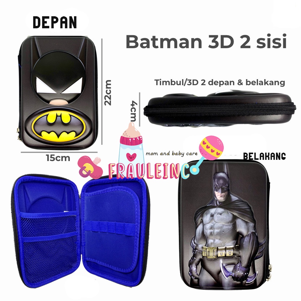 *FRAULEINCO* GROSIR Pencil Case / kotak pensil EMBOSS 6D Unicorn, Lol, Frozen, Batman, Spiderman-2sisi Batman