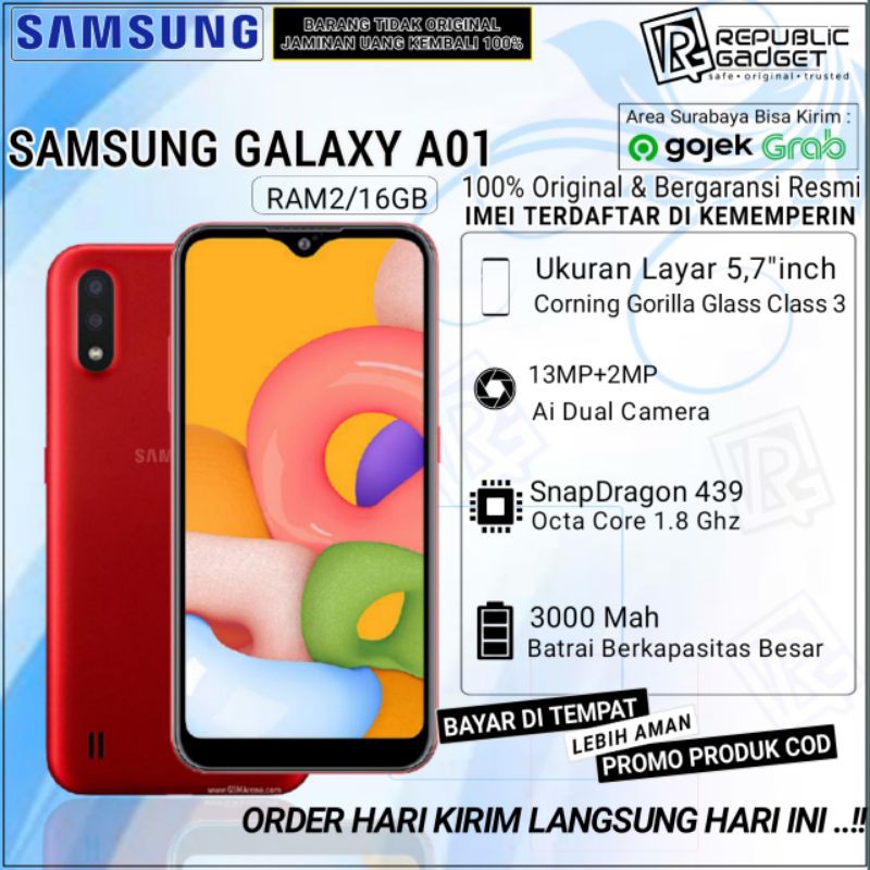 SAMSUNG Galaxy A01 (2020) RAM 2/16GB - NEW SEGEL ORIGINAL Garansi Resmi SEIN-0