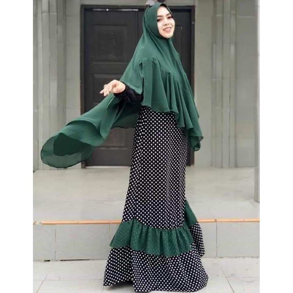 LANGSUNG KIRIM gamis krudung polkat khimar seruty/gamis terbaru