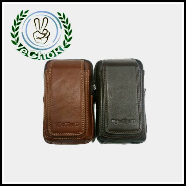 Sarung HP Case Berdiri Vertikal Kulit Sapi Asli - Kickers HB100393