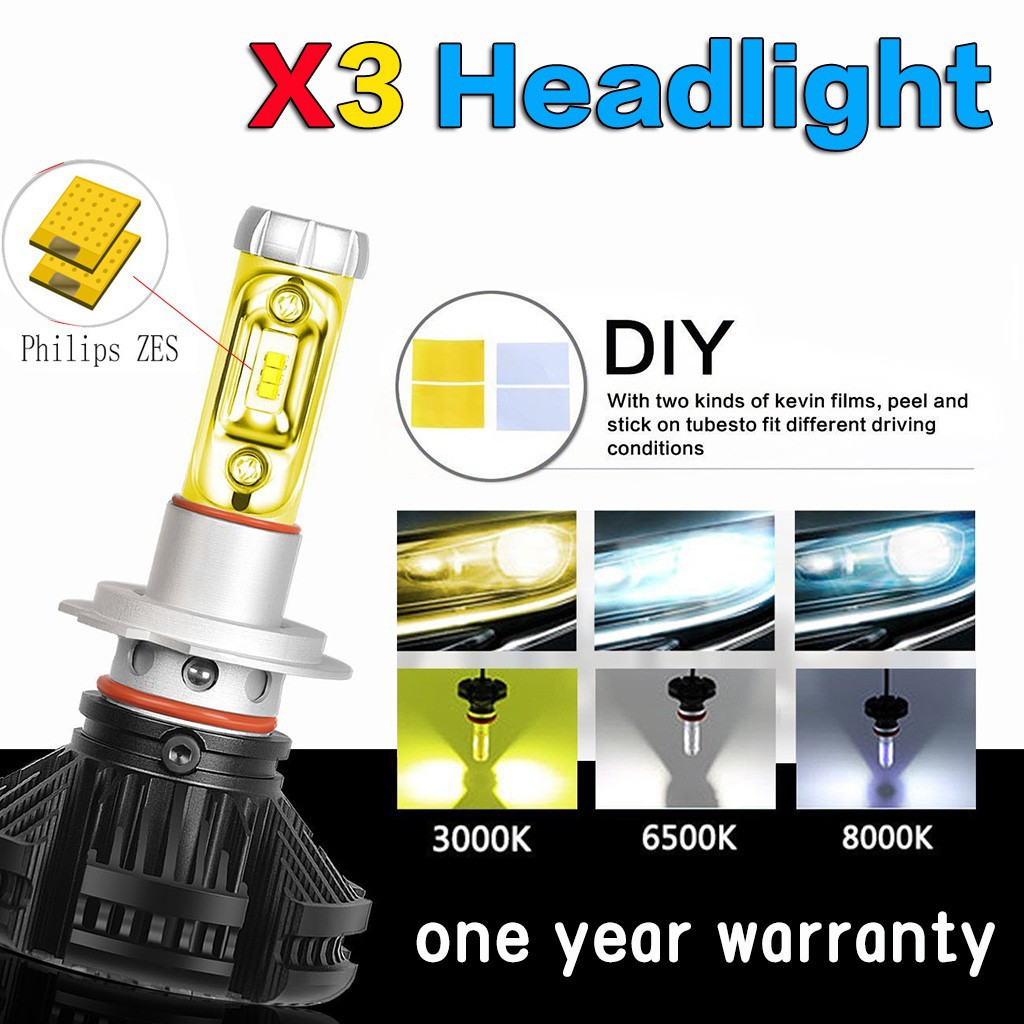 X3 Headlight H4 LED Car LED Motorcycle Headlamp H11 H3 Fog Light Bulb Fog Lamp