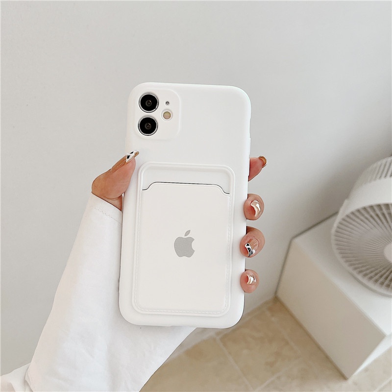 Silicone Card Holder Case Iphone 11 13 12 Pro Max Xs Max XR 7 8 Plus Se2020 dengan Logo All-Inclusive Portable Anti Jatuh Pelindung Case