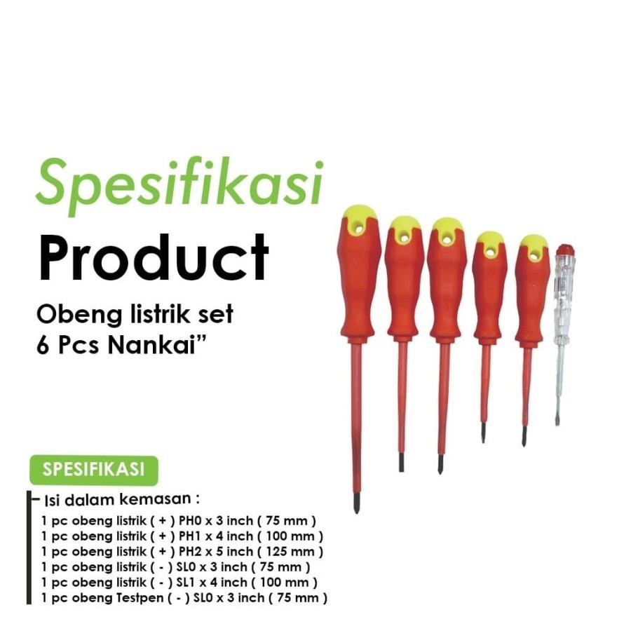 Nankai Obeng Listrik Set 6 Pcs - Hijau