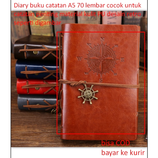 

Diary buku catatan A5 70 lembar cocok untuk catatan penting material kulit PU desain retro seperti digambar