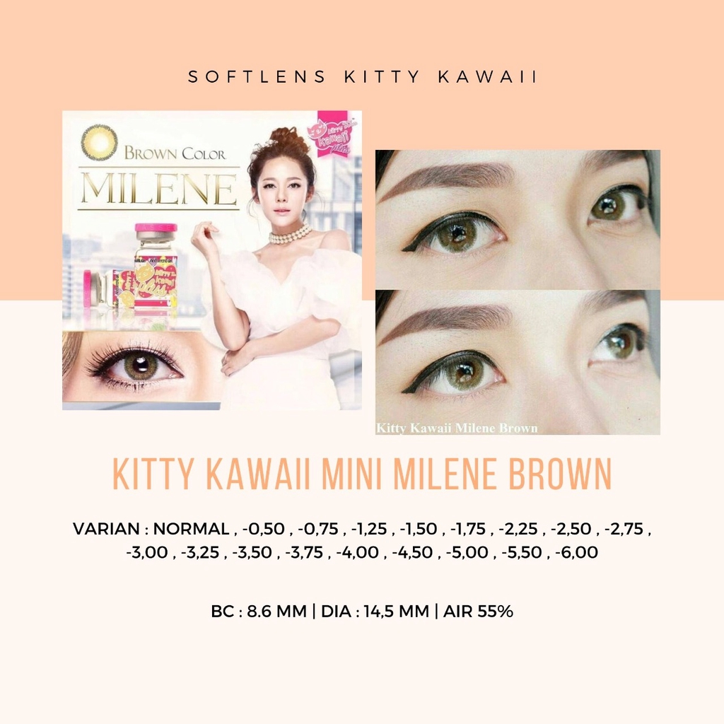 SOFTLENS KITTY KAWAII MINI MILENE BROWN -NORMAL / MINUS / SOFTLENS MATA / LENSA MATA