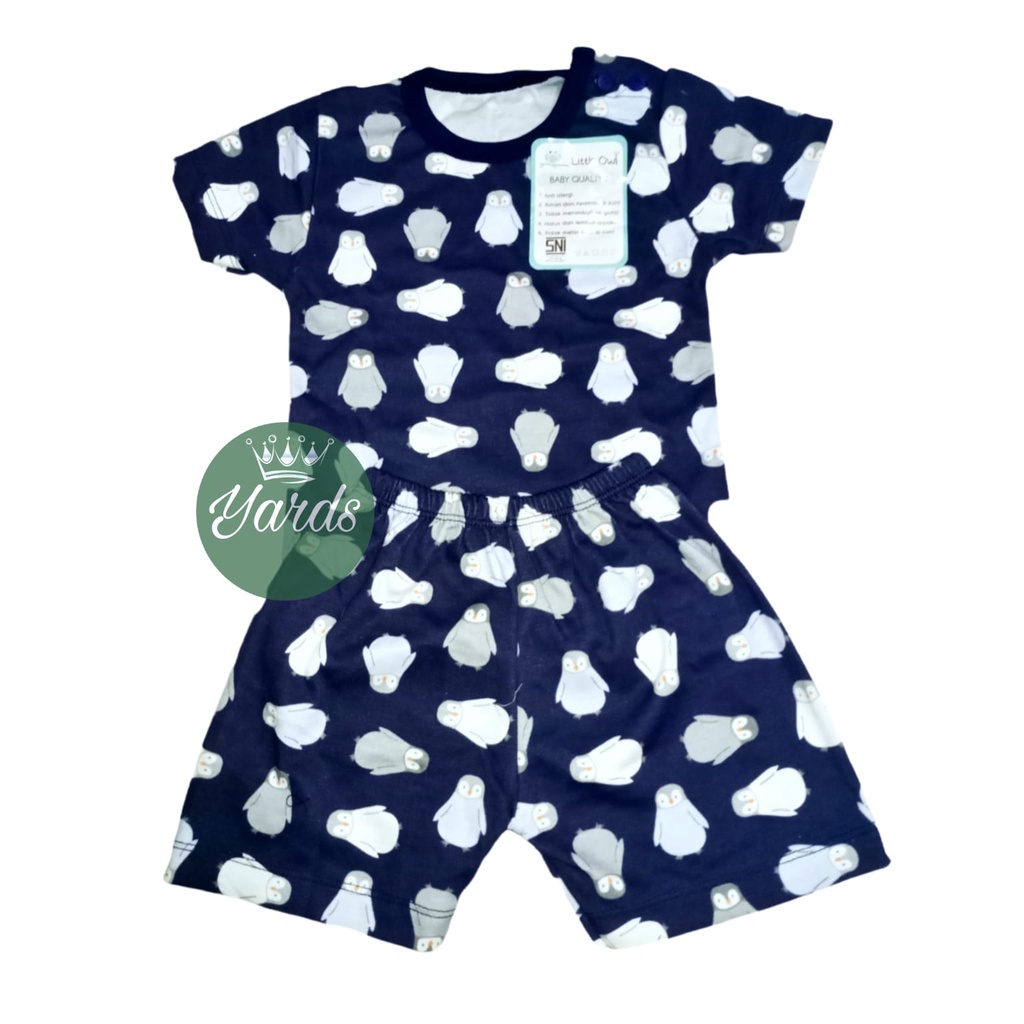 1 Stel Baju Bayi Pendek LIttel Owl SNI - Baju Bayi Lengan Pendek Celana Bayi Lengan Pendek - Stelan Pendek Bayi